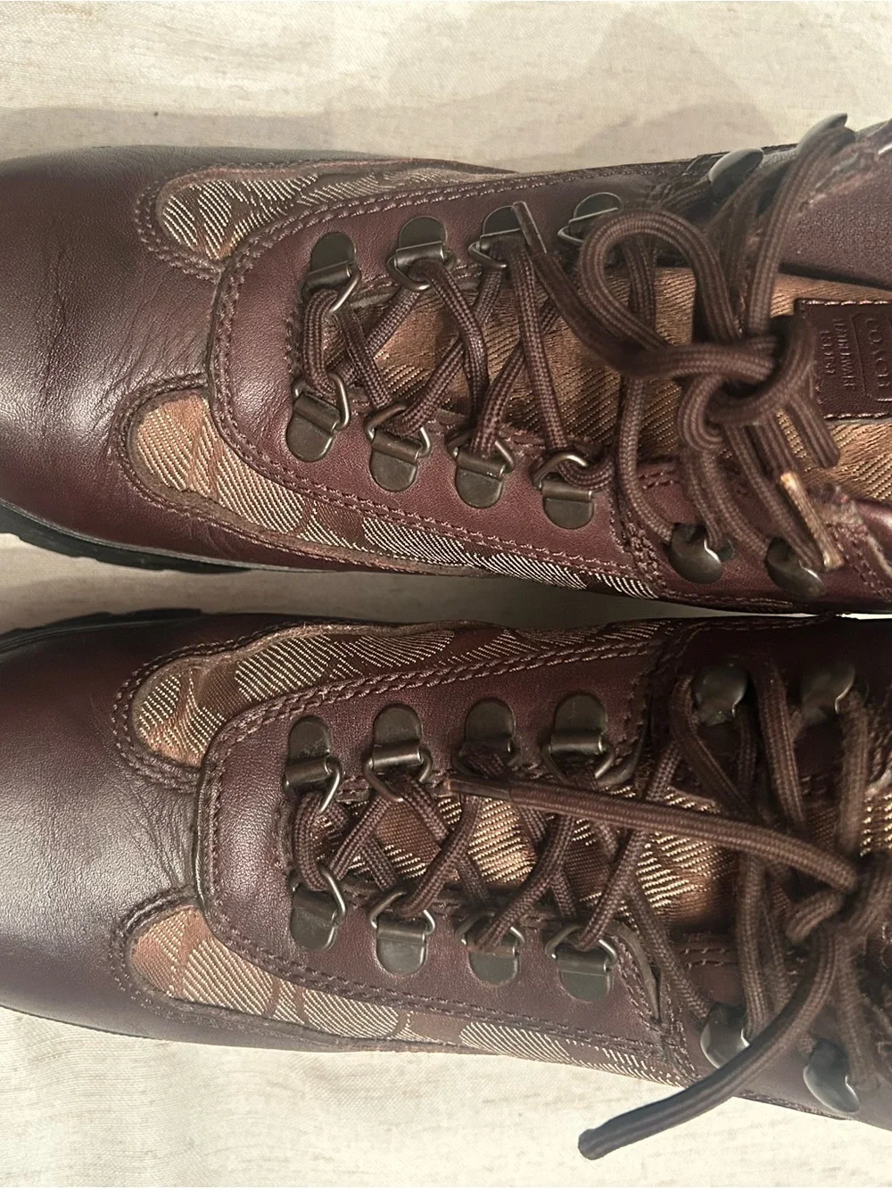 COACH Brown Leather & Fabric Hiking Boots-Very Good Used Condition